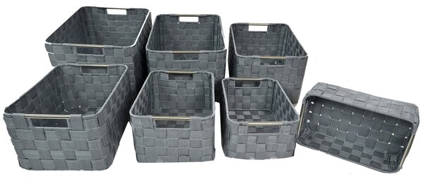 Set 7 Cassetti in poliestere grigio con manicimetallo