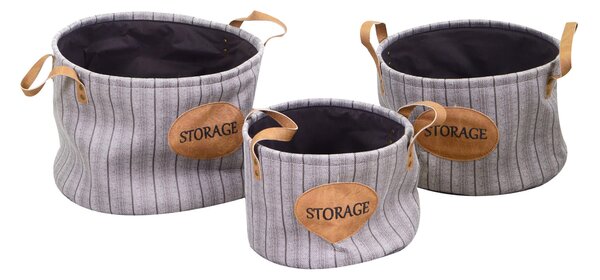 Set 3 Ceste in tessuto grigio tondo
