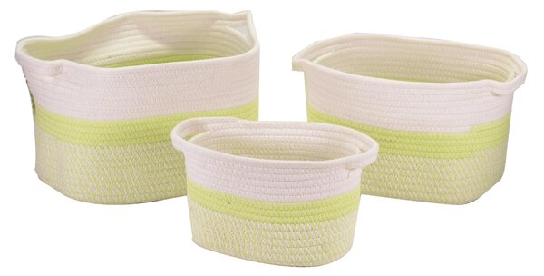 Set 3 Cestina in tessuto verde bianco rettangolare