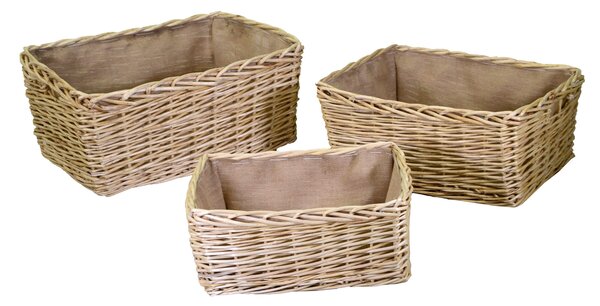 Set 3 portalegna in vimini foderata juta naturale
