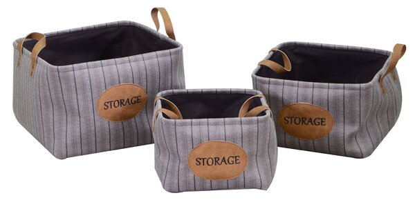 Set 3 Ceste in tessuto grigio quadro cm 35x35xh30