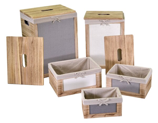 Set 2 Ceste Portabiancheria in legno brenda con 3 cassetti rettangolari