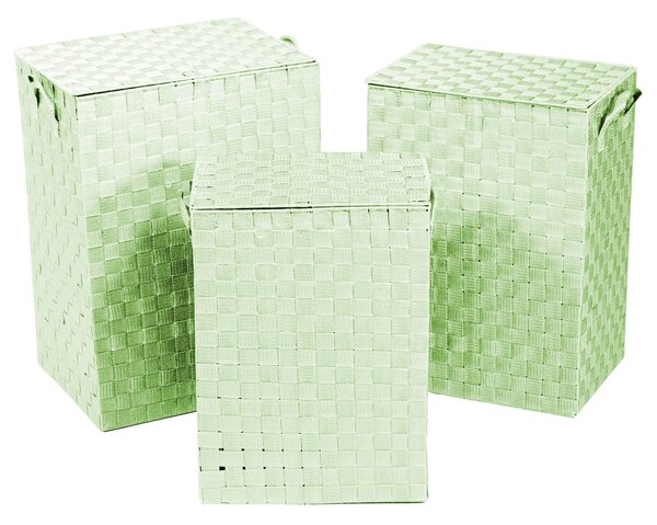 Set 3 Ceste Portabiancheria in poliestere verde chiaro foderato rettangolare