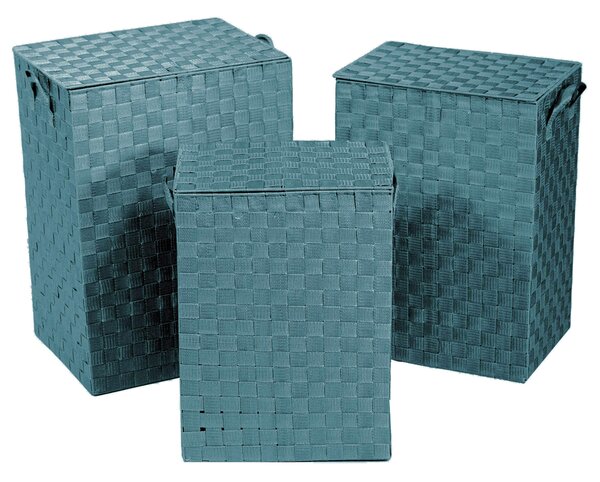 Set 3 Ceste Portabiancheria in poliestere verde acqua foderato rettangolare