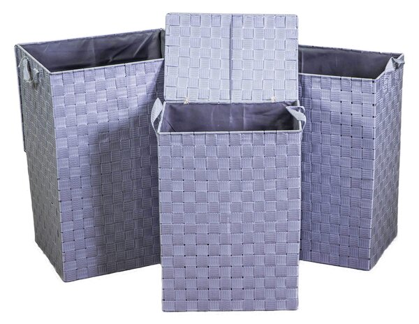 Set 3 Ceste Portabiancheria in poliestere grigio foderato rettangolare