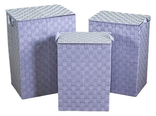 Set 3 Ceste Portabiancheria in poliestere grigio foderato rettangolare