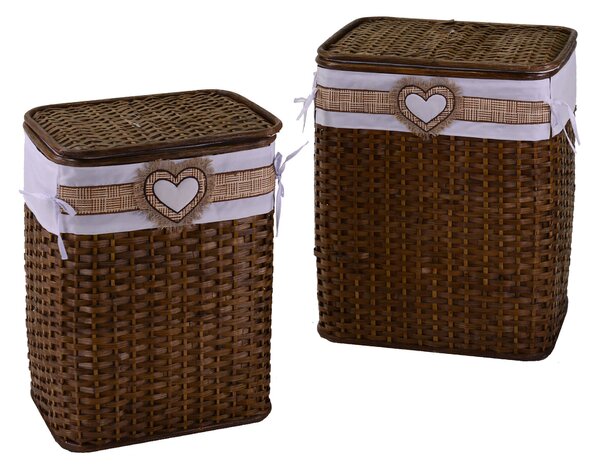 Set 2 Ceste Portabiancheria in rattan serafino noce cuore rettangolare