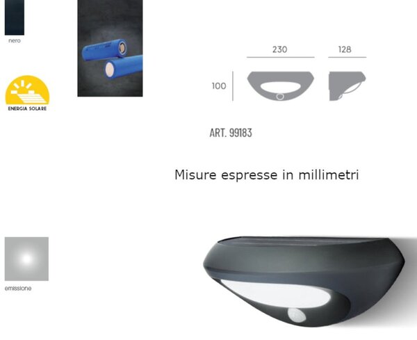 Applique solare sovil ovvo 99183 02 led ip44 alluminio termoplastico - Sovil Illuminazione
