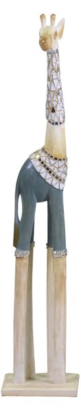 Statuina Giraffa in legno azzurro bianco cm 16x10xh80