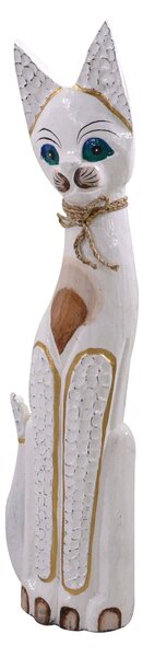 Statuina Gatto in legno bianco beige cm 13x5xh60