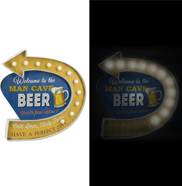 Insegna in metallo blu giallo con led cm 46,5x45,8x5