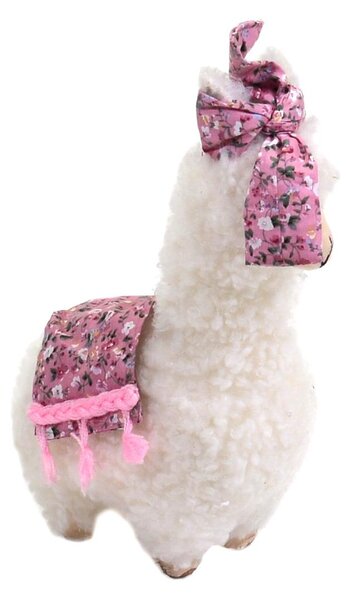 Pupazzo Lama bianco con fiocco fiorellini rosa cm 22x11xh33
