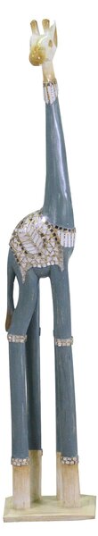 Statuina Giraffa in legno azzurro bianco cm 21x19xh100