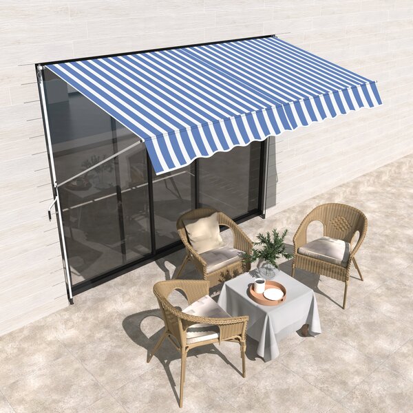 Outsunny Tenda avvolgibile da Sole a Bracci per balcone con Manovella e Pali di Supporto, 3x1.5m, Blu e Bianco | Aosom Italy