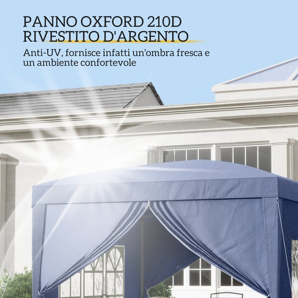 Outsunny Gazebo da Giardino 3x3m Pieghevole con Borsa da Trasporto, Copertura impermeabile, con Corde e Picchetti Inclusi,Blu | Aosom Italy