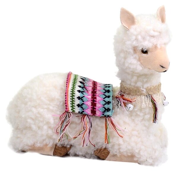Pupazzo Lama bianco seduto con campanellini cm 28x13xh29