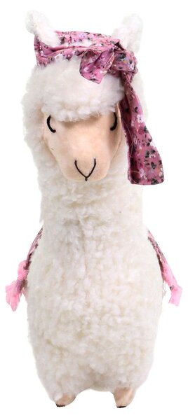 Pupazzo Lama bianco con fiocco fiorellini rosa cm 28x14xh45
