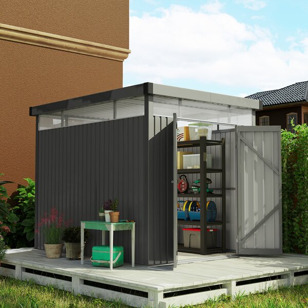 Outsunny Capanno da Giardino con Lucernario in Acrilico e Fori di Drenaggio, Casetta in Acciaio, 162x259x201 cm, Grigio Scuro | Aosom Italy
