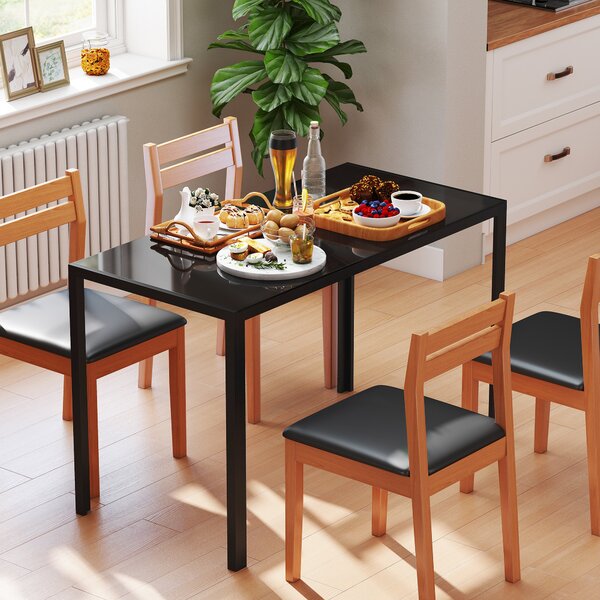 HOMCOM Tavolo da Cucina per 4 Persone in Metallo e Vetro Temperato, 120x60x75 cm, Nero