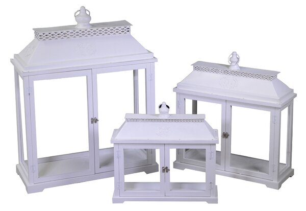 Set 3 Lanterna in legno bianco
