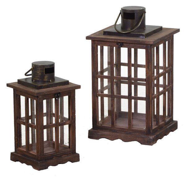 Set 2 Lanterna in legno marrone quadrata
