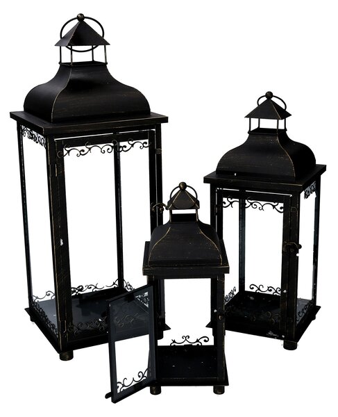Set 3 Lanterna in metallo nero e oro