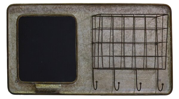 Lavagna in metallo con portatutto e appendino 4 posti rettangolare cm 78x12xh38,5