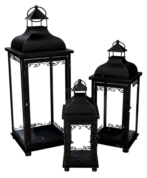 Set 3 Lanterna in metallo nero e oro