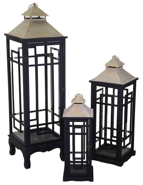 Set 3 Lanterna in legno nero