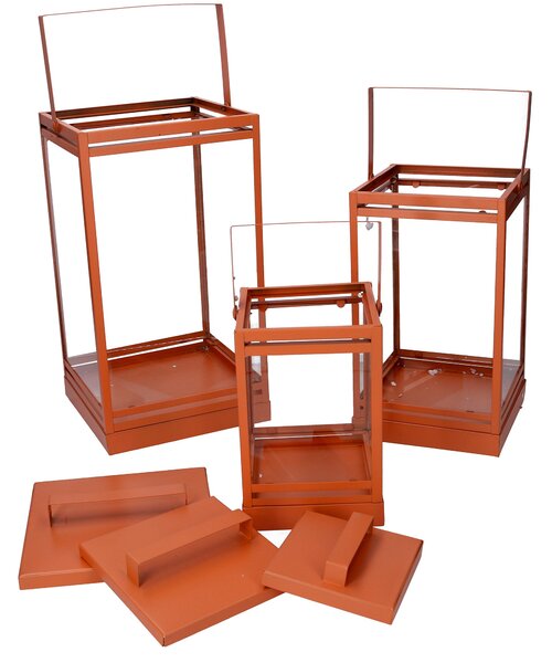 Set 3 Lanterna in metallo arancione