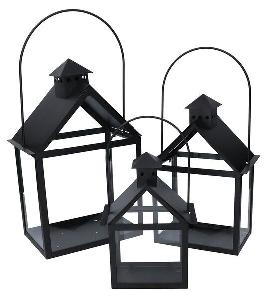 Set 3 Lanterna in metallo nero cm 27x18,2xh41/51