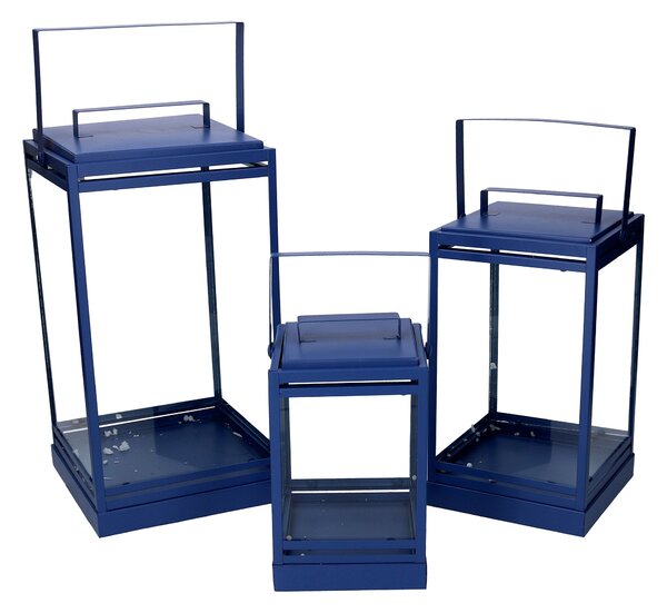 Set 3 Lanterna in metallo blu