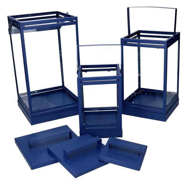 Set 3 Lanterna in metallo blu