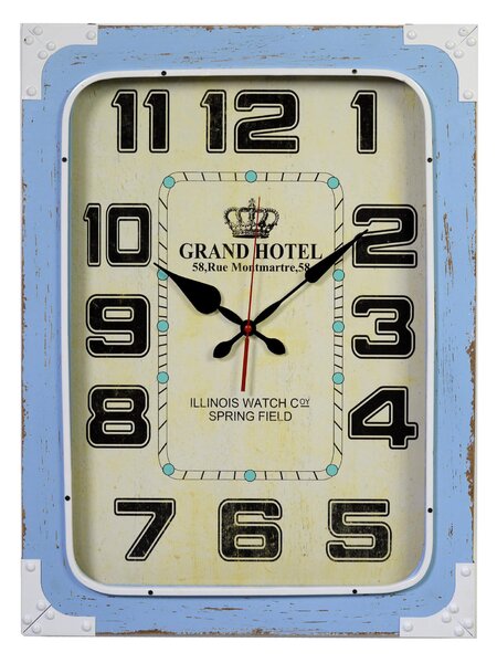 Orologio in legno e in metallo azzurro grand hotel rettangolare cm 45x7xh60