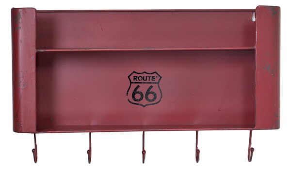 Mensola in metallo bristol rosso 2 piani con appendino 5 posti rett cm 50x10xh30