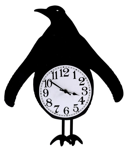 Orologio in legno pinguino con pendolo nero cm 38x37x6