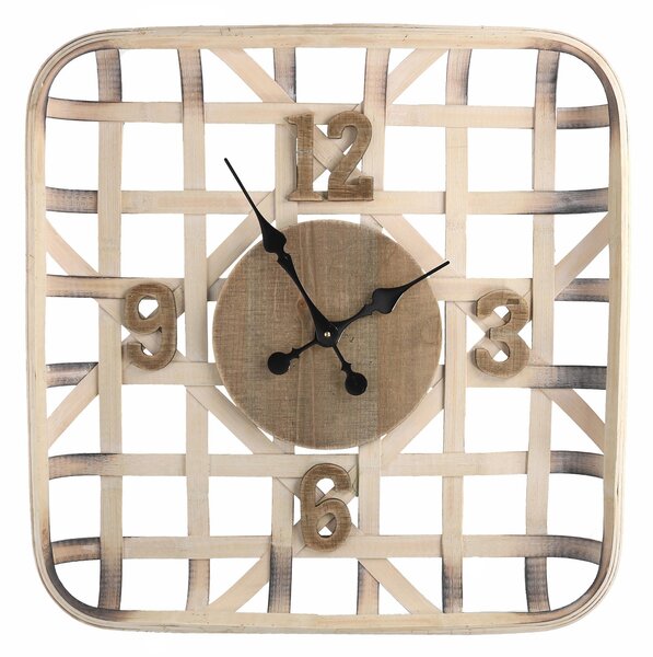 Orologio in legno naturale quadro cm 60,5x60,5x9