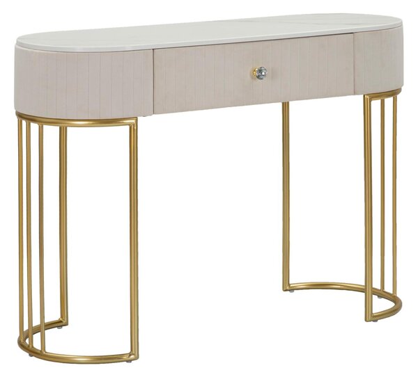 Consolle rettangolare con i lati smussati con cassetto, MONTPELLIER, Dimensioni 100x43xh 74 cm - Peso 14,8 kg La struttura in metallo dorato e tessuto imbottito