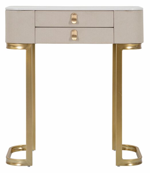 Console in tessuto bianco con piano in simil marmo completa di 2 cassetti, SHINE , Dimensioni 70x40xh 80 cm - Peso 13 kg La struttura in metallo dorato e tessuto imbottito