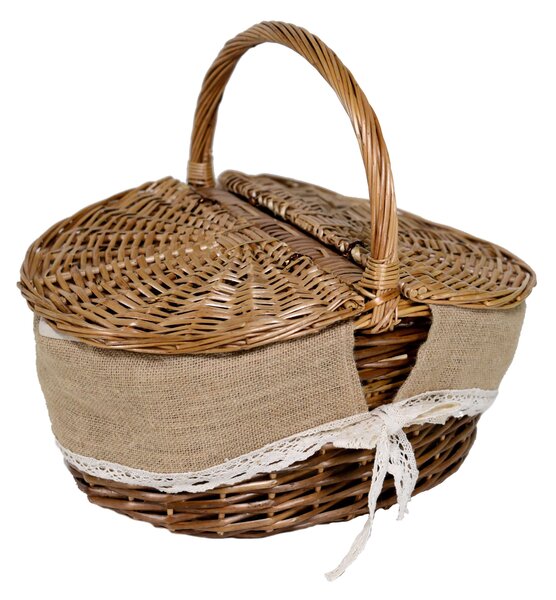 Cestino Pic-nic francesca in vimini fodera juta ovale cm 41x32xh19/24/37