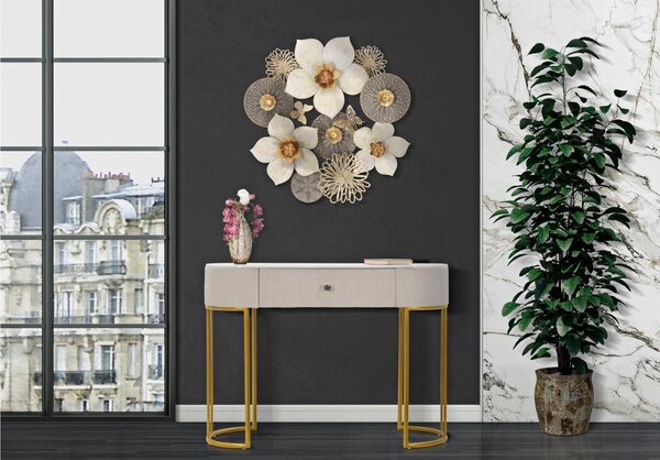 Consolle rettangolare con i lati smussati con cassetto, MONTPELLIER, Dimensioni 100x43xh 74 cm - Peso 14,8 kg La struttura in metallo dorato e tessuto imbottito