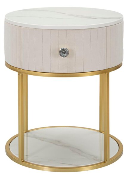 Comodino con struttura in metallo bianco e cassetto in legno, MONTPELLIER, Dimensioni 42X42x h 48 cm - Peso 6.4 kg La struttura in metallo dorato e tessuto imbottito