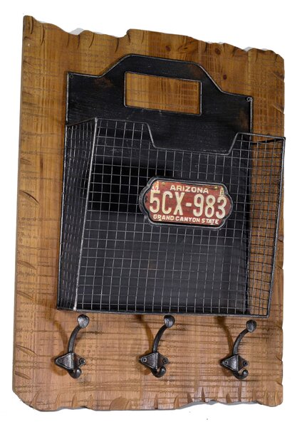 Portalettere in legno 1 posto con appendino 3p arizona cm 43,5x12,5xh55,5