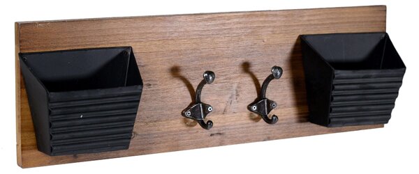 Portalettere in legno 2 posti con appendino 2p cm 60x9,5xh20