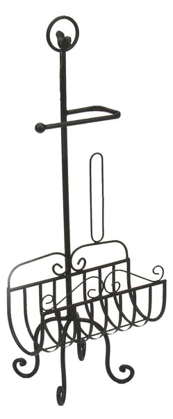 Portarotolo a stelo in metallo nero con portariviste cm 32x27,5xh82