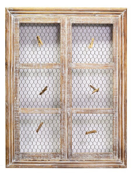 Portamemo in legno finestra con mollette rettangolare cm 46x61x5,5