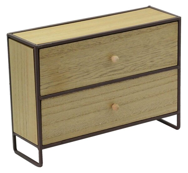 Portatutto in legno e in metallo marrone arrugginito 2 cassetti cm 29x10xh21
