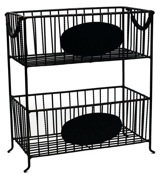 Portatutto in metallo nero rettangolare 2 piani cm 32,5x15,5xh34,5