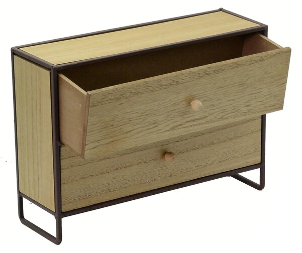 Portatutto in legno e in metallo marrone arrugginito 2 cassetti cm 29x10xh21