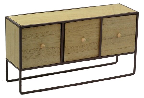 Portatutto in legno e in metallo marrone arrugginito 3 cassetti cm 38x11xh20